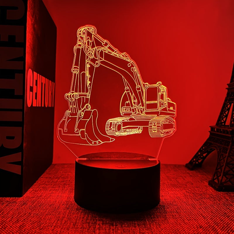 1 Unidad, Luz Nocturna De Ambiente Estilo 3D, Alimentado Por USB, Con Diseño De Excavadora, Creativa, Con Base De Color Oscuro, Con Botón Táctil, Ideal Para El Escritorio, Medidas 6,73 "X 4,76"