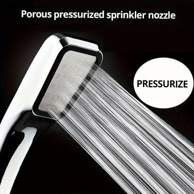 Cabezal de ducha de lluvia a alta presión con 300 agujeros - Ahorro de agua, sin pilas, incluye manguera de 139.7 cm - Instalación en pared o manual, diseño rectangular, boquilla de aspersión presurizada - Ideal para baños modernos