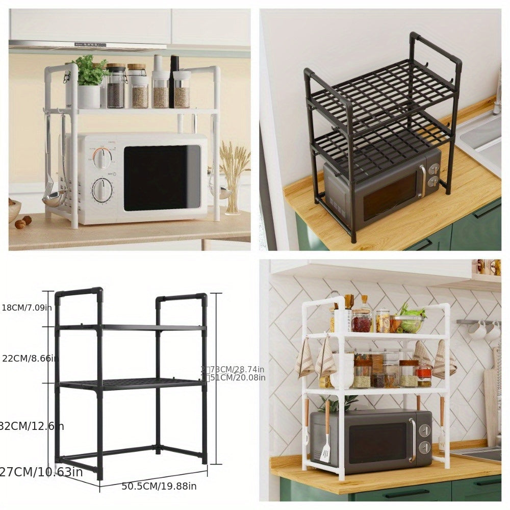 laoyeboubi Soporte de microondas de 2 niveles, estante de cocina ajustable y expandible, sin madera, fácil de limpiar, para microondas, almacenamiento de horno - Material de plástico, compatible con contacto no alimentario