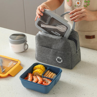 Juego de 3 Piezas de Lonchera con Tapa Antifugas y Bolsa Aislante, Contenedor Grande para Alimentos Portátil para Escuela, Oficina, Camping, Picnic o Cocina, Incluye Palillos y Cuchara, Ideal para Regalo