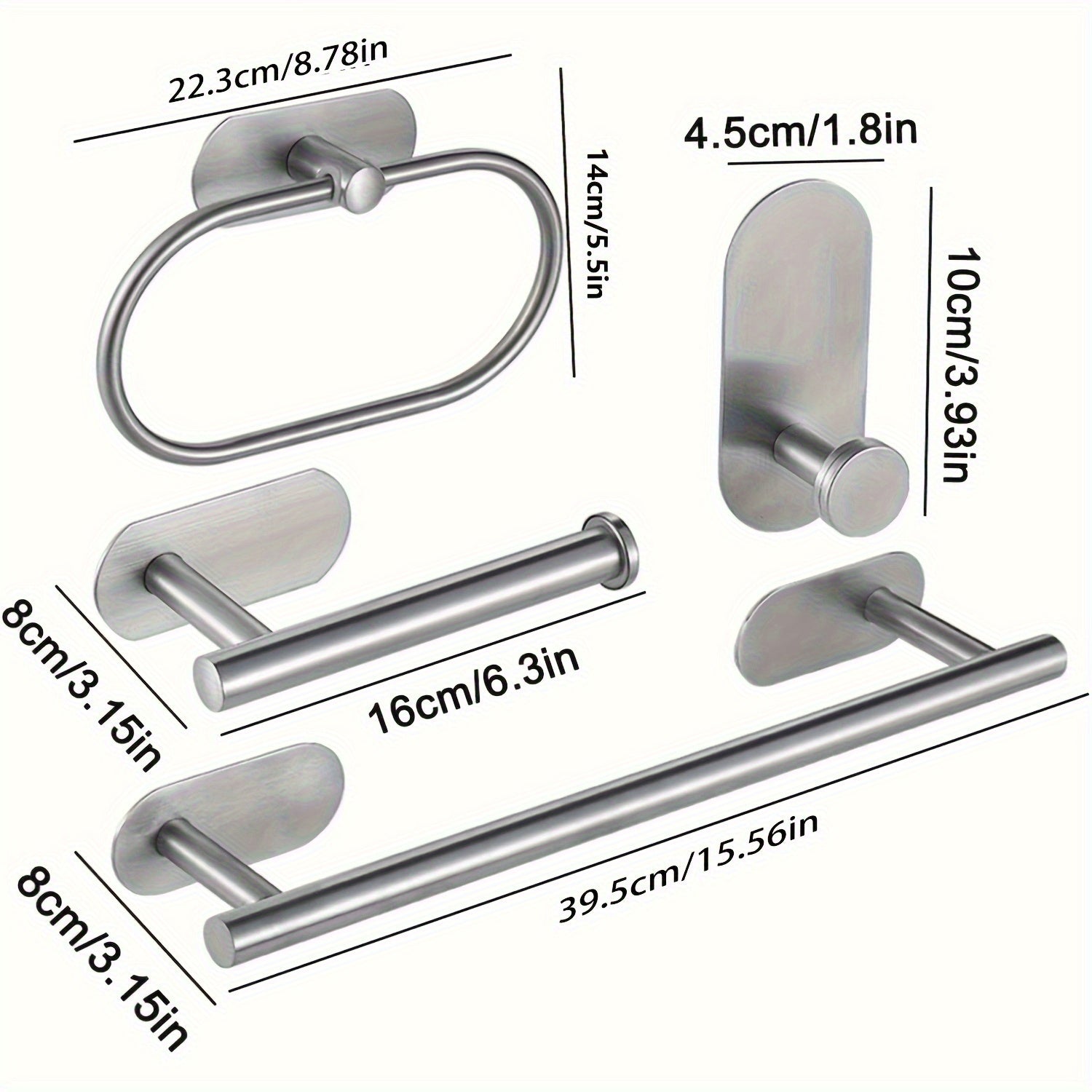 Juego de 4 piezas de accesorios para baño de acero inoxidable, portarrollos de papel higiénico y toallero montados en la pared, resistentes al óxido, sin necesidad de taladrar, fácil instalación, diseño moderno y elegante para baños contemporáneos