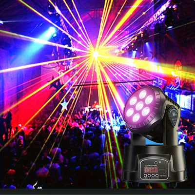 Mini Luz DJ RGBW 7x8W con Activación por Sonido, Control DMX - Ideal para Fiestas, Clubes, Conciertos, Bodas, Eventos de Discoteca - Negro, Efectos de Iluminación de Discoteca|Mejorador de Ambiente de Club|Función de Pantalla Digital, Accesorios de DJ