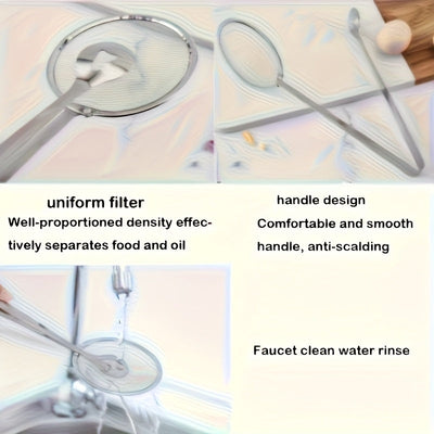 Colador para frituras, soporte de cuchara escurridora, asa de sartén acero inoxidable, pinza coladora de cocina resistente al calor, herramienta de cocina en acero inoxidable, disponible todo el año