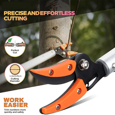 Tenazas de Acero Inoxidable con Mango Ergonómico Largo y Cuchillas Giratorias - Tijeras de Jardinería Cómodas, Ideales para Recolección de Frutas y Podado de Ramas - Herramienta Manual Duradera para Jardineros Caseros y Profesionales, Estilo Clásico de C
