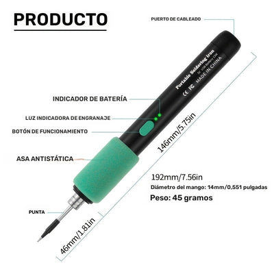 1pc Pluma de soldadura USB recargable, kit de herramienta de soldadura portátil de 15W con control de temperatura ajustable, agarre antideslizante, material de PVC, compatible con PCs e instrumentos eléctricos, batería de polímero de litio de 650mAh, no