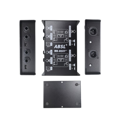 DI Box Profesional de Doble Canal Pasivo (DB-02) - Direct Box Resistente con Elevación de Tierra y Interruptor de Respuesta de Frecuencia, Entradas/Salidas Dobles para Instrumentos, Conector XLR - Para Grabaciones en Vivo, Estudio o Casa - Construcción T