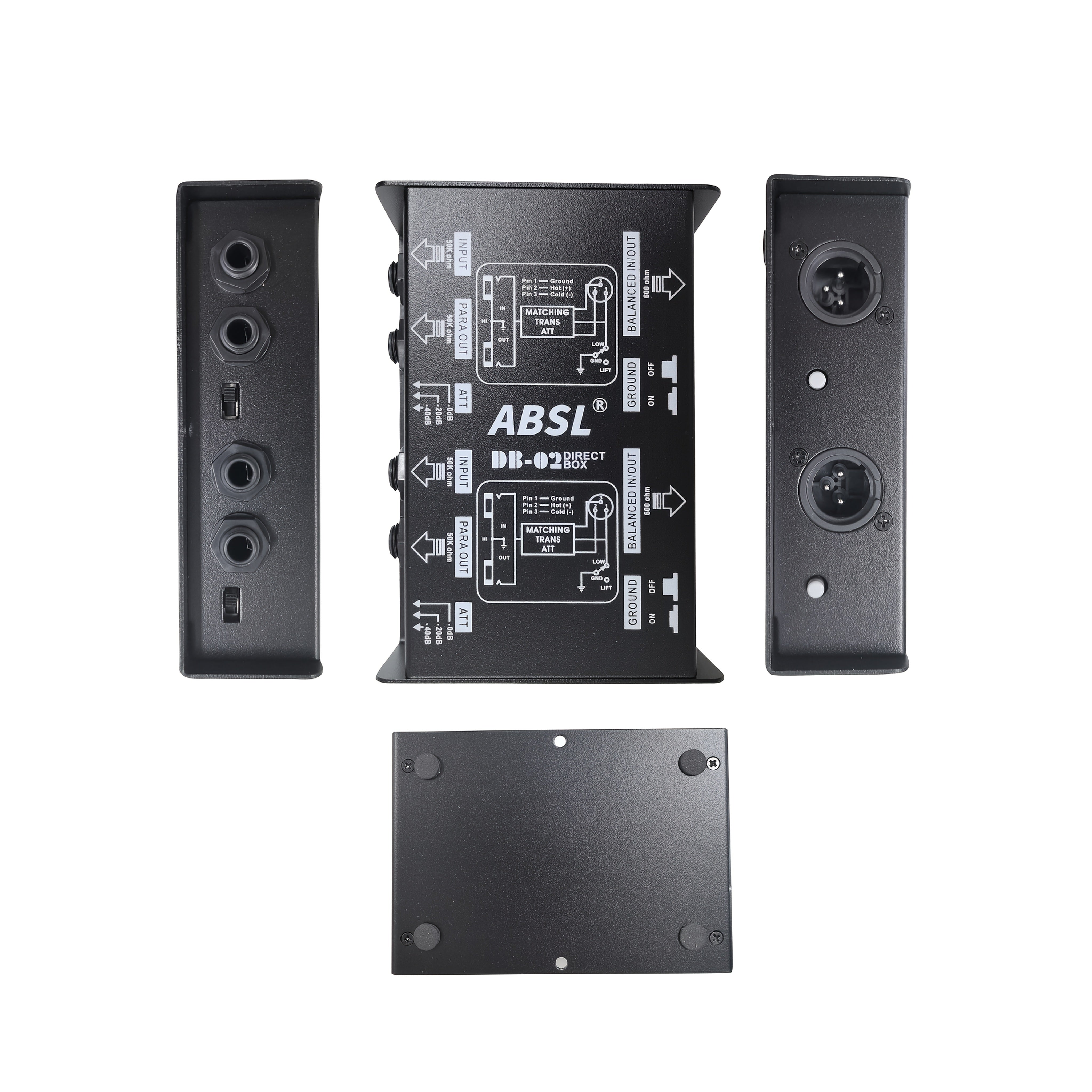 DI Box Profesional de Doble Canal Pasivo (DB-02) - Direct Box Resistente con Elevación de Tierra y Interruptor de Respuesta de Frecuencia, Entradas/Salidas Dobles para Instrumentos, Conector XLR - Para Grabaciones en Vivo, Estudio o Casa - Construcción T