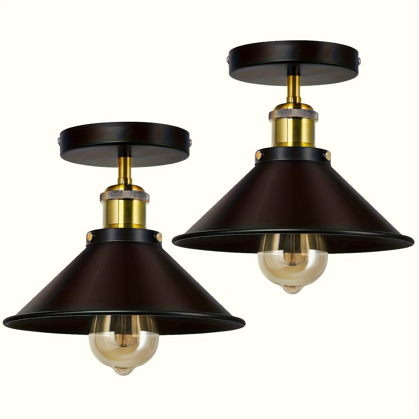 2 piezas de lámpara de techo industrial vintage, iluminación de techo con pantalla de hierro negro, lámpara de techo vintage con pantalla de metal, accesorios de iluminación estilo granja para pasillo, loft, cocina o bar, luz montada semiempotrada en col