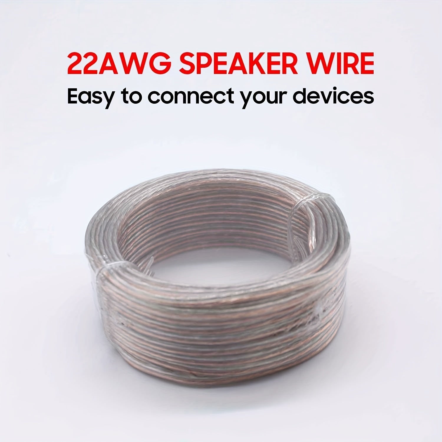 [Cable de Bocina Transparente 22 AWG] Cable de Bocina Transparente 22 AWG - 1 Rollo de 50 FT/100 FT/328 FT, Adecuado para Sistemas de Sonido Estéreo, Bocinas de Cine en Casa, Sonido Envolvente y Radios