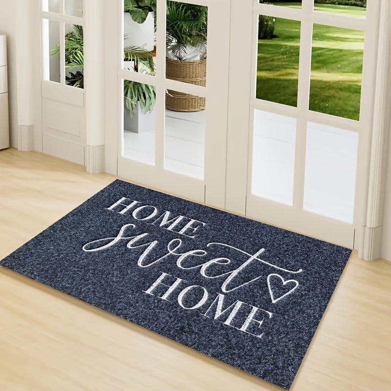 Tapete de bienvenida Hogar Dulce Hogar – Tapete azul acogedor con letras blancas, poliéster lavable a máquina, ideal para entrada, cocina, sala o dormitorio, tapete de bienvenida para interiores | Detalle acogedor para el hogar | Tapete lavable a máquina