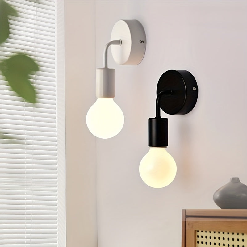 Aplique de pared estilo nórdico moderno - Base para bombilla E27, montaje semiempotrado, acabado en hierro, ideal para sala, dormitorio, pasillo, comedor, cocina - Sin bombilla incluida, iluminación de pasillo | Diseño minimalista | Lámpara de hierro fun