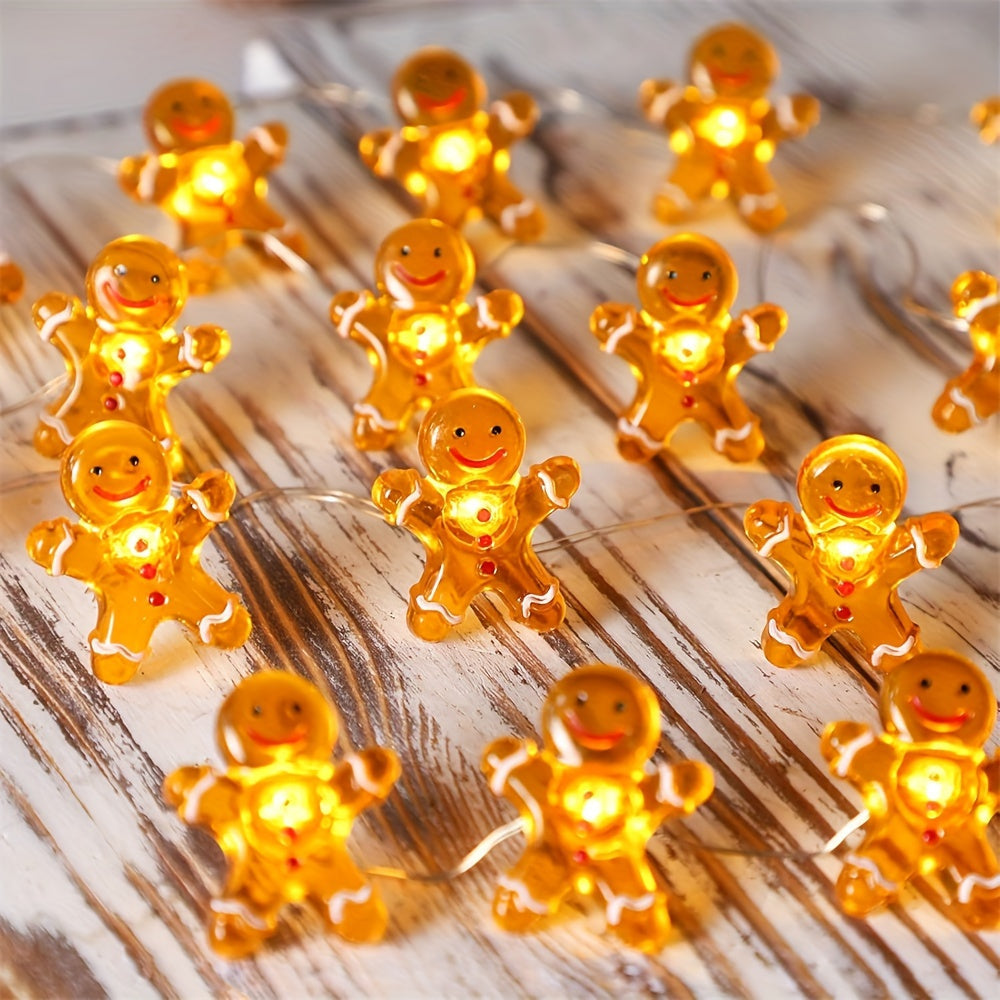 Guirnalda de Luces Navideñas de 3m con Pilas, Guirnalda de Luces de Hombre de Jengibre, Decoración de Ambiente Lindo para Habitación, Decoración de Luces para Noche de Navidad, Adecuada para Navidad, Fiestas, Dormitorio, Interior, Sala de Estar