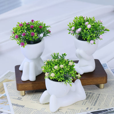 3 piezas de flores artificiales, plantas simuladas en forma de estrellas, maceta blanca de plástico, decoración para escritorio, sala de estar u oficina, estilo nórdico moderno, sin mantenimiento, regalo ideal para entrada, balcón o ventana