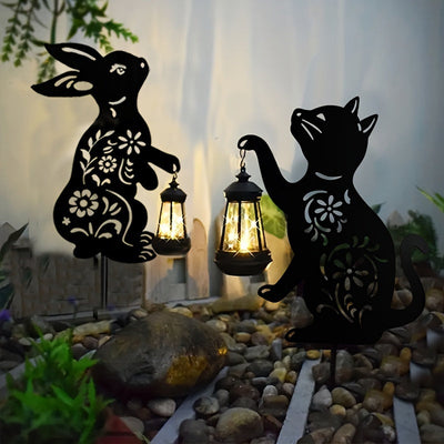 1pc Lámpara de silueta de metal ZYLIWOO alimentada por energía solar, acabado mate, impermeable al aire libre, luz decorativa de jardín controlada por interruptor, batería de níquel, sin accesorios incluidos
