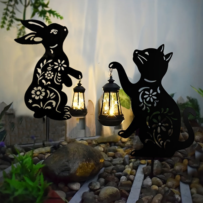 1pc Lámpara de silueta de metal ZYLIWOO alimentada por energía solar, acabado mate, impermeable al aire libre, luz decorativa de jardín controlada por interruptor, batería de níquel, sin accesorios incluidos