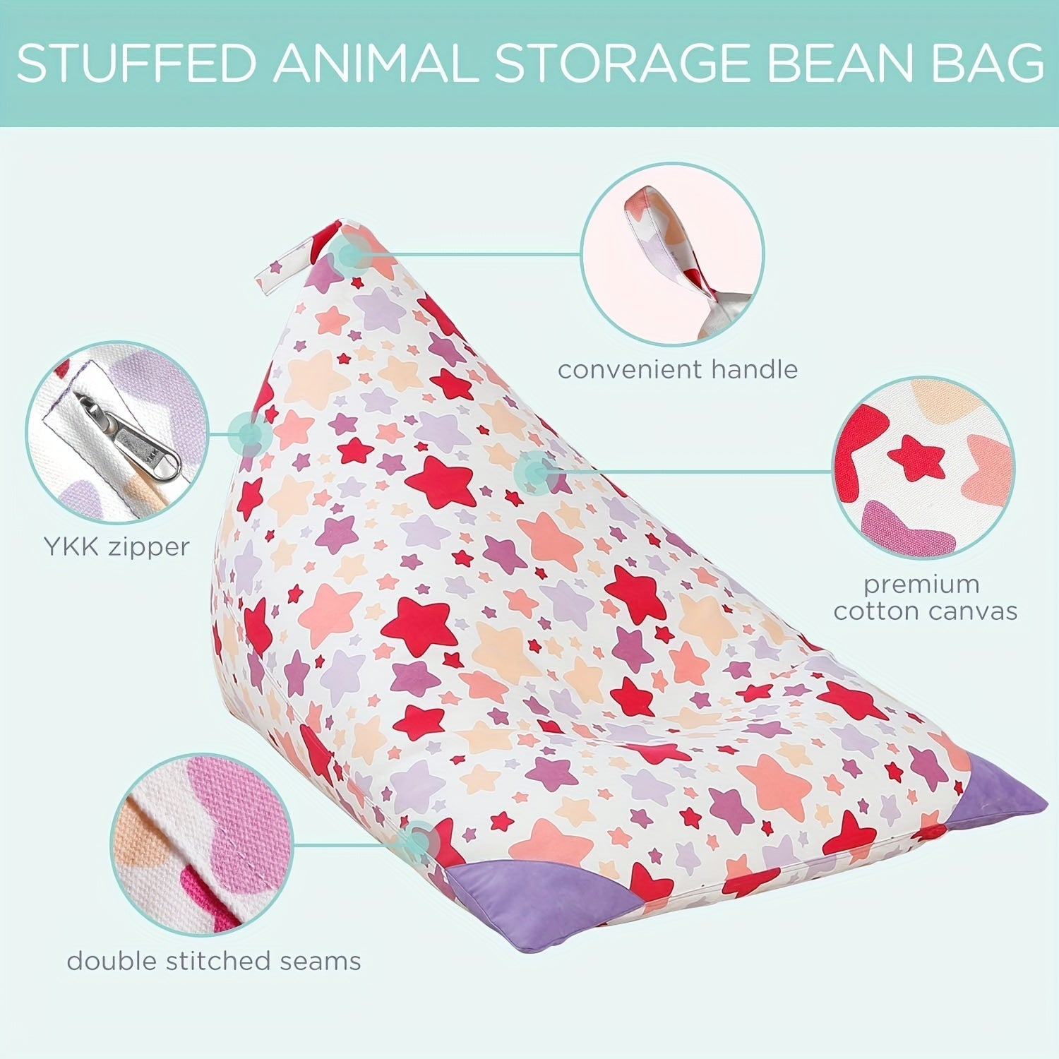 Silla de bolsa de estrellas, cubierta de silla de bolsa de lona de alta calidad y súper suave, gran tamaño de 127.0*88.9 cm con cremallera rellena, adecuada para guardar ropa y juguetes de peluche, decoración del dormitorio