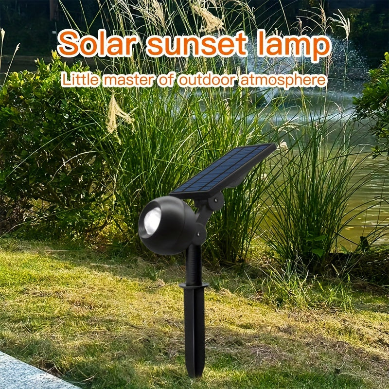 1 pieza de LED exterior impermeable IP65, luz solar de escena, luz de atmósfera de puesta de sol, luz de sendero de paisaje RGBW con cambio de color, luz de escena multicolor, luz de césped impermeable automática de 10 colores con ciclaje automático para
