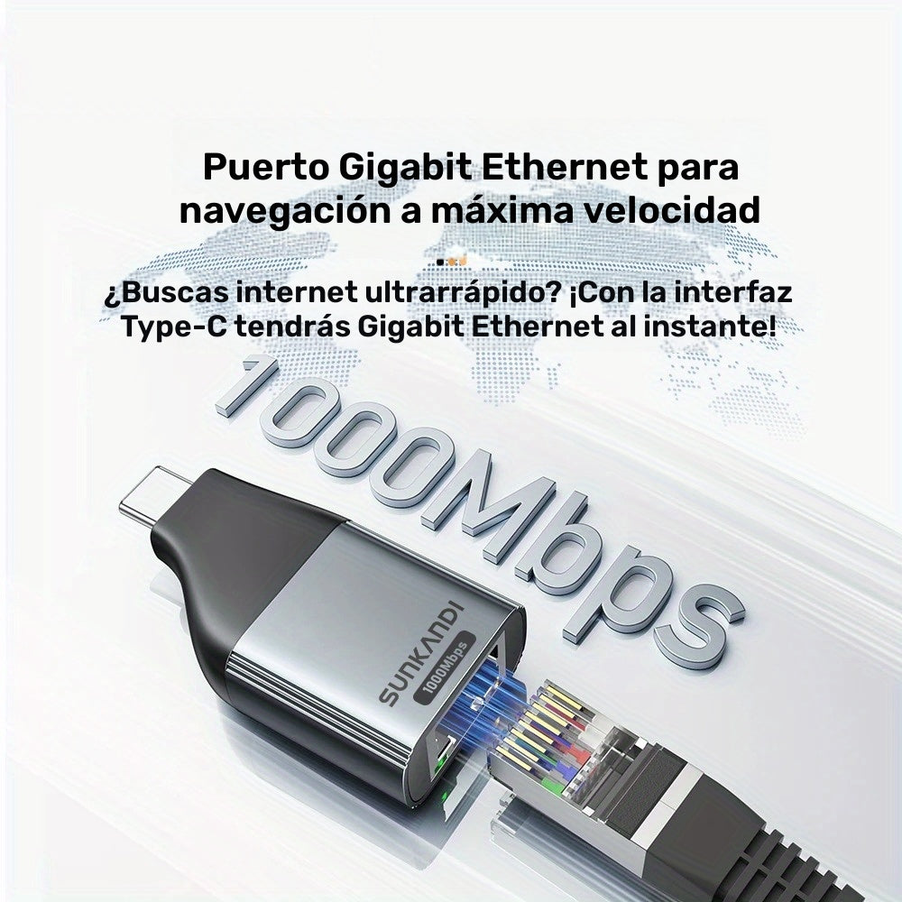 Adaptador USB-C a Ethernet SUNKANDI, 1Gbps Gigabit RJ45 a Tipo C, Plug and Play sin controladores para MacBook Pro/Air, iPhone 16 Pro/Max, iPad, XPS, laptops - Negro, adaptador Plugandplay | Acabado metálico elegante | Transferencia de datos eficiente, a