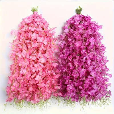 40 piezas de guirnalda de flores de wisteria artificial - Vibrante morado, blanco, rosa, rojo y amarillo, plantas falsas para arcos de bodas, fiestas, jardines, decoración de paredes y techos de hogares, arreglo de interiores y exteriores de bajo manteni
