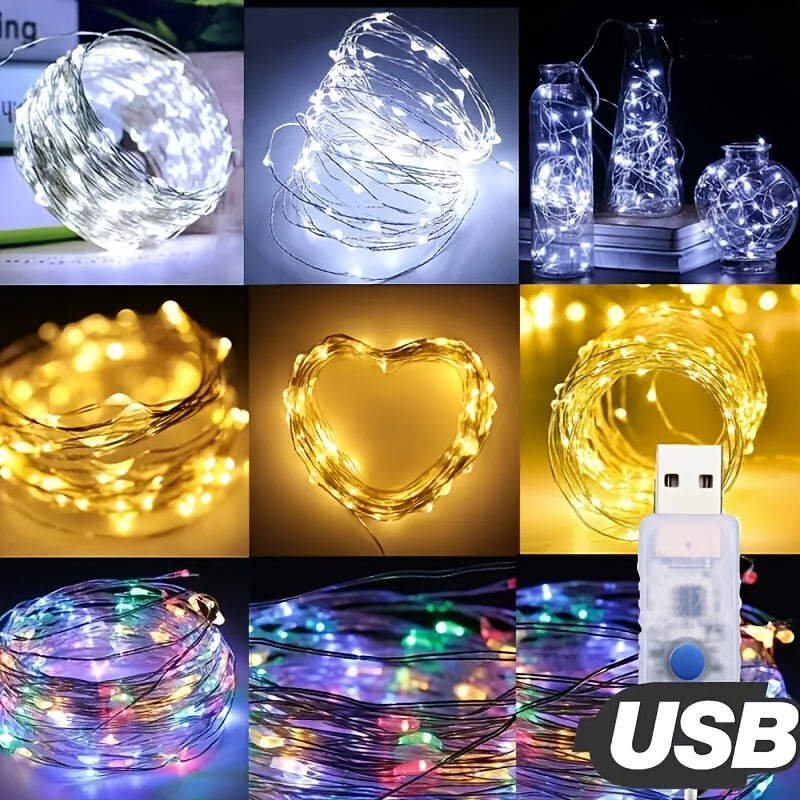 1 pza. Luces de alambre plateadas de 8 funciones USB, luces de cadena de hadas de alambre de cobre, aptas para decoración de ambiente interior, disponibles en opza.iones cálidas, blancas y multicolores.