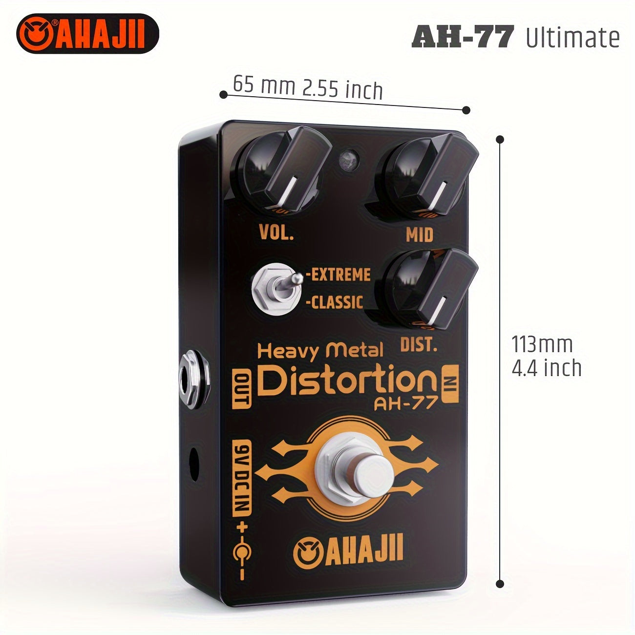 Pedal de efectos para guitarra AHAJII AH-77u, alta ganancia, distorsión, bypass verdadero, selector de 2 vías (Extremo/Clásico), ideal para heavy metal, color negro