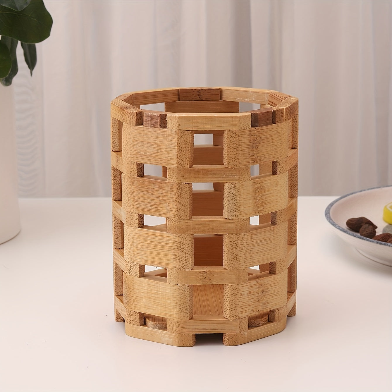 1 Soporte Para Utensilios De Cocina, Jaula Para Palillos, Estante De Almacenamiento De Cubiertos, Multifuncional, Soporte Para Bolígrafo Creativo Hueco De Bambú, Soporte Para Bolígrafo Multifuncional De Bambú, Bolígrafo, Lápiz De Colores, Crayón, Caja De