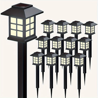 Conjunto de 12 Luces Solares LED para Jardín, Iluminación Exterior con Temporizador Automático, Diseño Pequeña Casa para Patio, Césped y Entrada, Resistentes al Clima y Eficientes en Energía, Iluminación Paisajística | Luces Decorativas para Jardín | LED