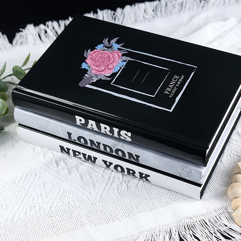 Conjunto de 3 libros decorativos apilados, libros de papel de estilo contemporáneo, libros falsos con tema de ciudad para decoración de hogar, oficina, tienda de café, sala de estar, mesa de comedor, B5