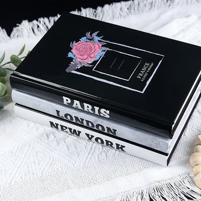 Conjunto de 3 libros decorativos apilados, libros de papel de estilo contemporáneo, libros falsos con tema de ciudad para decoración de hogar, oficina, tienda de café, sala de estar, mesa de comedor, B5