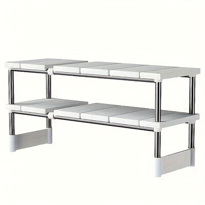 Organizador Extensible de 1 Nivel para Debajo del Fregadero - Acero Inoxidable y Plástico, Ajustable y Espacioso para Cocina y Baño, Instalación Fácil con Guía, Idea de Regalo para el Día del Padre, Diseño Moderno y Limpio, Postes Metálicos