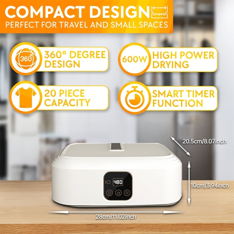 Secadora Portátil Compacta JKUOO de 1 pieza con Función de Temporizador - Secado Rápido para Prendas Delicadas, Ropa Interior y Más - Ideal para Apartamentos, Dormitorios, Vehículos Recreativos - Diseño Plegable Fácil de Usar con Bolsas de Secado, Enchuf