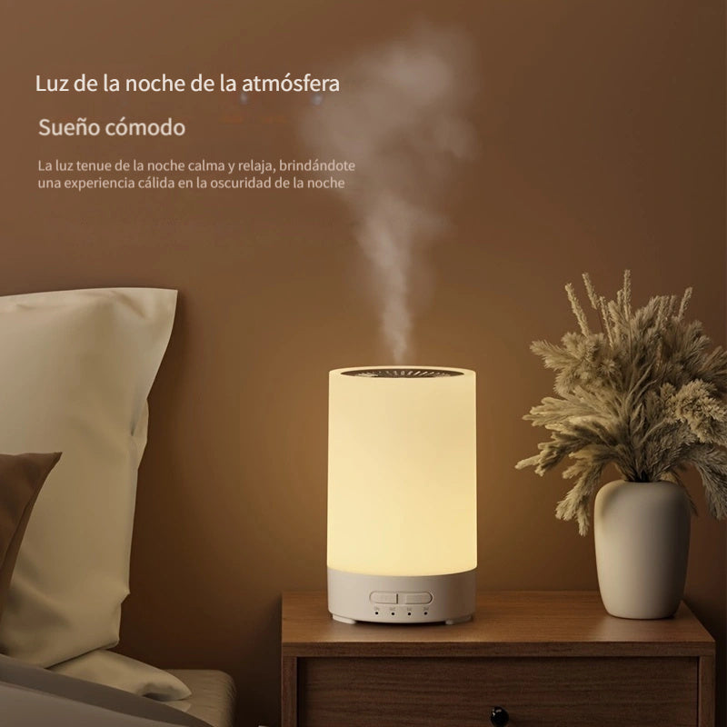 Humidificador de Aire con Tecnología de Onda Sonora y Difusor de Aromas de 150ml, Luz Nocturna de 7 Colores, Puerto USB Tipo C, Mini Difusor de Aceites Esenciales Silencioso para Dormitorio de Madera Colorida de 100ml