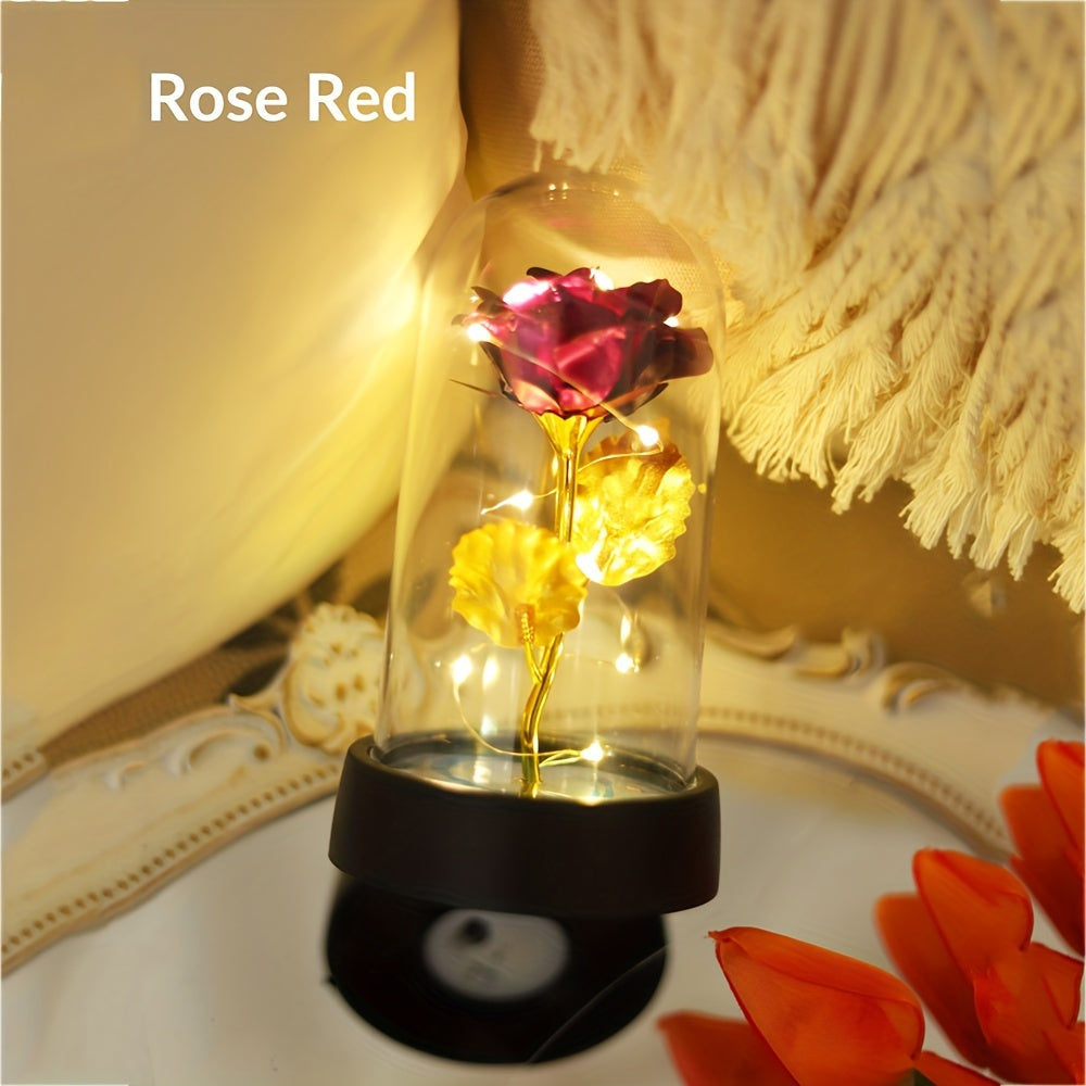 1pieza Moderna Lámpara de Noche de Flor LED con Rosa de Lámina Dorada, Lámpara de Plástico de Flor de Rosa con Control de Interruptor, Adecuada para Decoración de Dormitorio, decoración de hogar, decoración de habitación, Propuesta de Fiesta de Cumpleaño