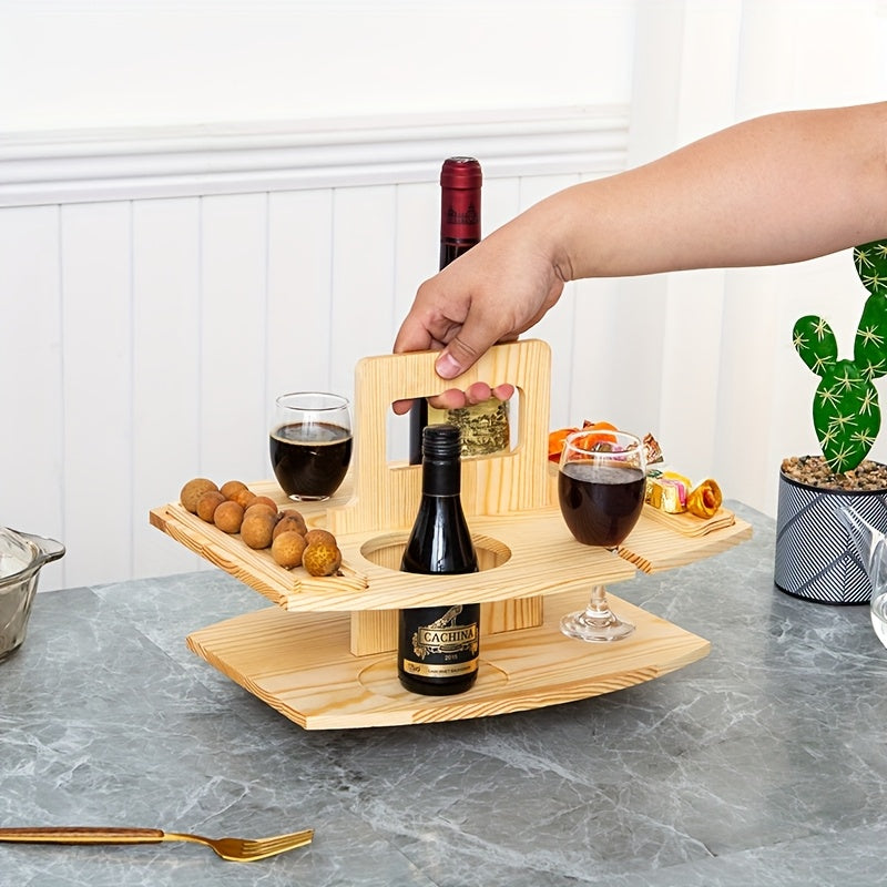 Estante de almacenamiento de madera de varios niveles - Mesa de picnic portátil al aire libre con base de madera sólida, perfecta para alimentos, vino y accesorios - Ideal para camping, picnics y reuniones, accesorios para picnic