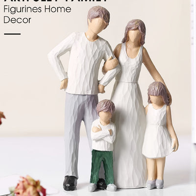 1 figura de resina pintada a mano, familia de 4 en tonos cálidos, estilo contemporáneo, ideal para decoración del hogar y regalos en ocasiones especiales, perfecta para estante, escritorio, sala, dormitorio, decoración y accesorios para el hogar
