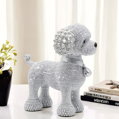 1pc Estatua de decoración de mesa para perros con cuentas de plata de resina contemporánea, para sala de estar, dormitorio, estantería, Pascua, Día del Padre, Día de la Madre, Día de San Valentín, con regalos navideños, regalos de apertura.