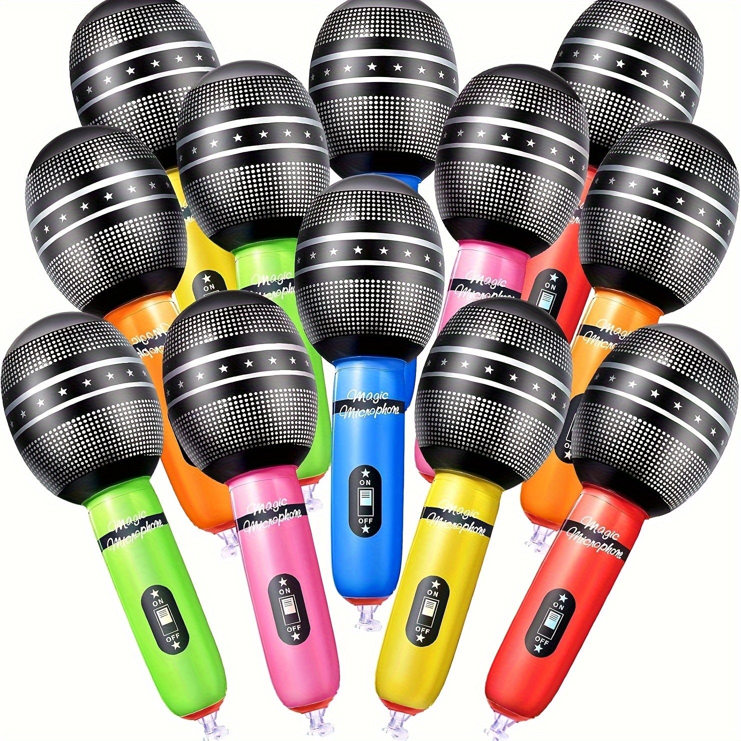 Juego de Micrófonos Inflables Multicolor, Ideal para Fiestas Neon de los 80s, Eventos Temáticos Musicales y Decoraciones de Cumpleaños – Añade Diversión a Cualquier Reunión