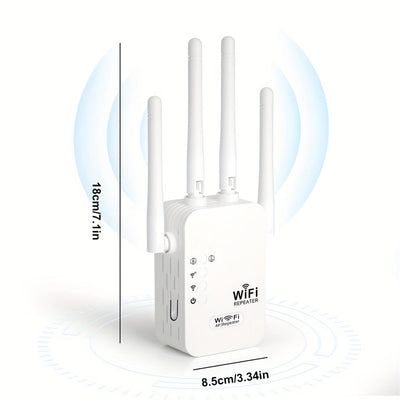 Amplificador de WiFi, repetidor de rango de WiFi, cableado a inalámbrico WiFi, admite múltiples dispositivos, fácil configuración, 4 antenas para cobertura amplia, puerto Ethernet compatible, tablero de circuitos mejorado, más duradero, adecuado para uso