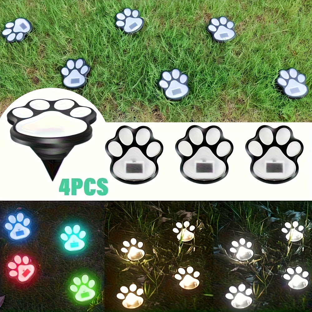 4 Piezas de Luces Solares para Exteriores, 2025 Nuevas Luces de Patas de Animales con Energía Solar, Decoración Creativa para Jardín, Luces de Pata de Gato/Cachorro, Ideales para Senderos, Césped y Adornos al Aire Libre