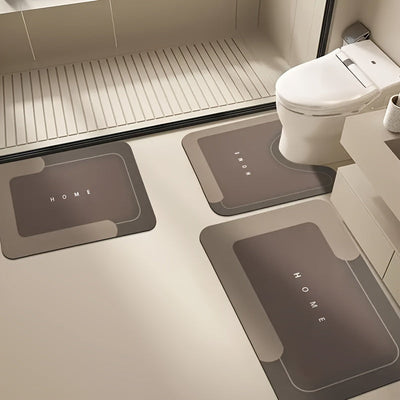 3 piezas de juego de alfombras de baño Ultra-Absorbentes - Secado rápido, Antideslizante y suave alfombras de baño con diseño moderno "HOGAR", perfecto para duchas, cuarto de lavado, dormitorio, sala de estar y suelos de cocina - Incluye alfombra de puer