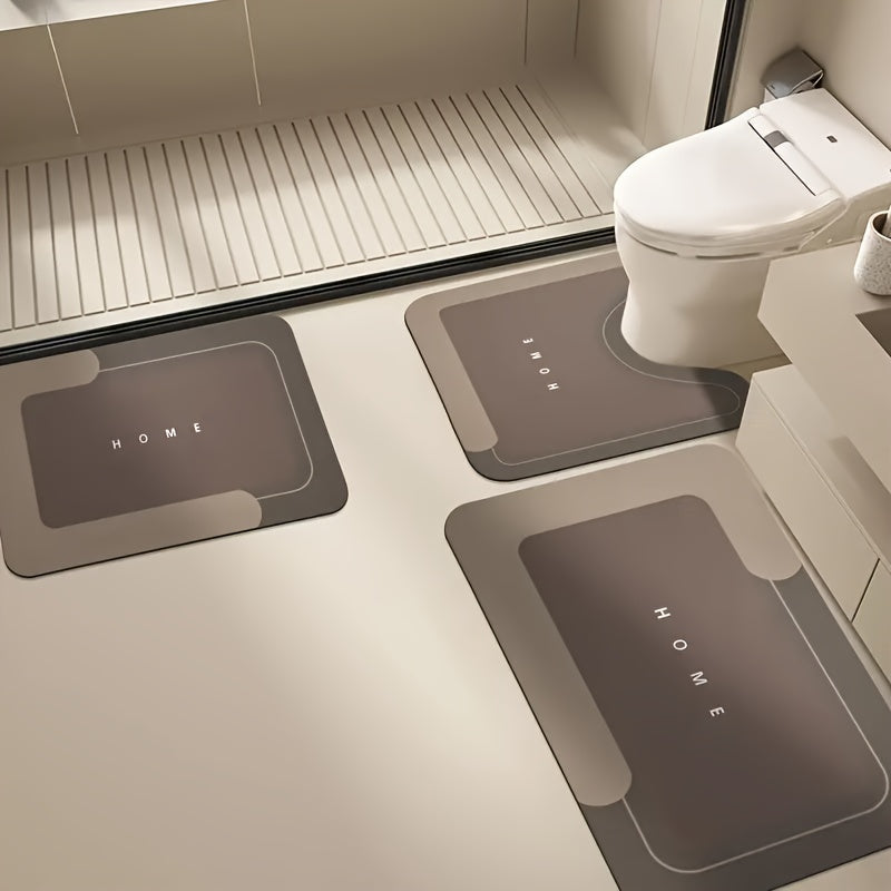 3 piezas de juego de alfombras de baño Ultra-Absorbentes - Secado rápido, Antideslizante y suave alfombras de baño con diseño moderno "HOGAR", perfecto para duchas, cuarto de lavado, dormitorio, sala de estar y suelos de cocina - Incluye alfombra de puer