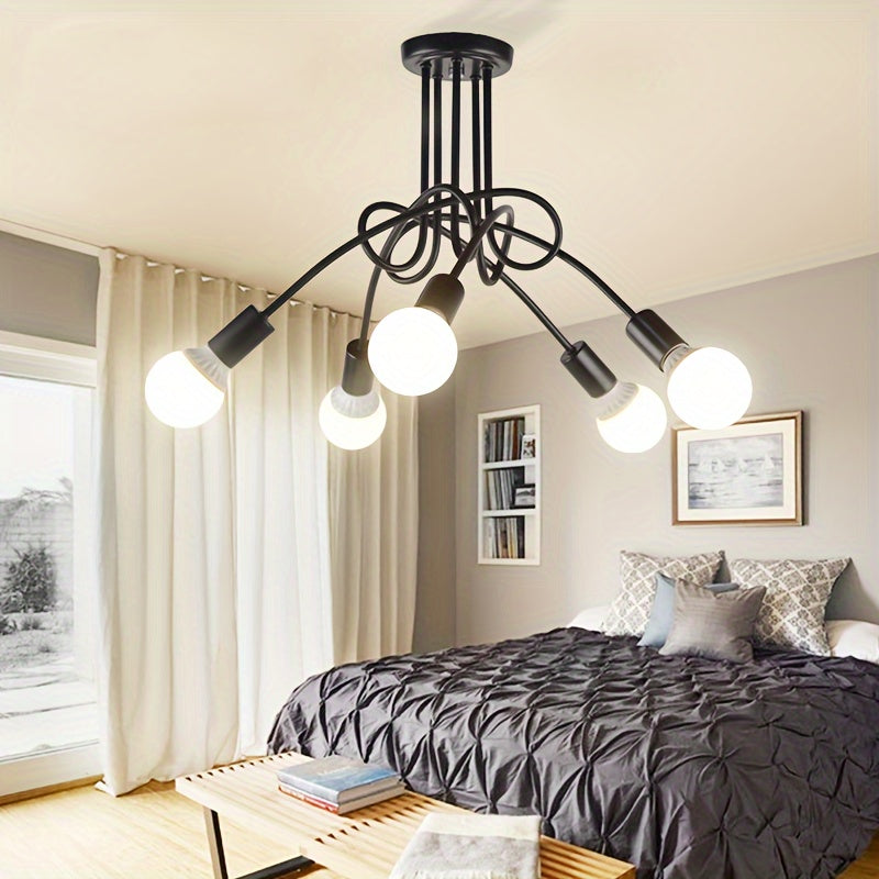 1pc Lámpara Colgante de Hierro Estilo Clásico Industrial, Lámpara de Techo Multicolor con Codo y 5 Cabezas, Iluminación Decorativa Sencilla para el Hogar, Base de Bombilla E27/E26, Adecuada para Dormitorio, Cocina, Sala de Estar, Estudio, Baño (Bombillas