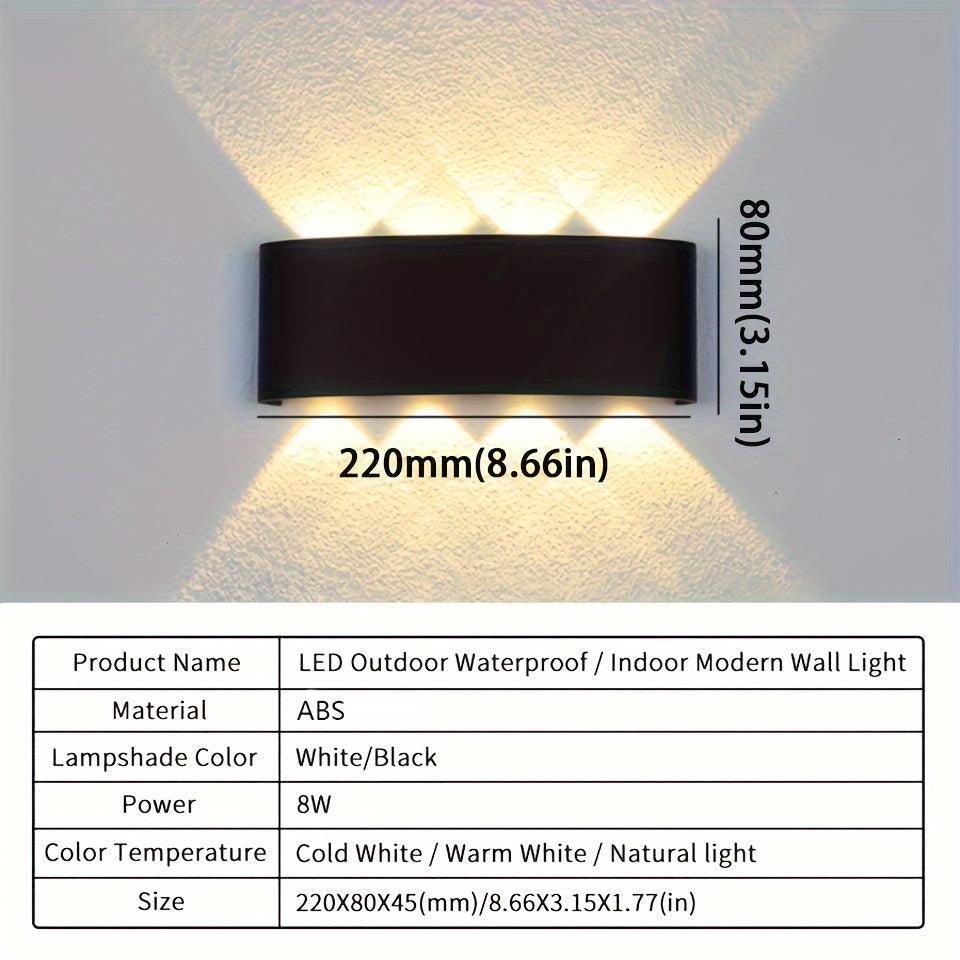 1 pieza de 85-265V 8W LED luz de pared con IP55 y resistente al viento, sombra de policarbonato, base de metal duradera - Diseño minimalista moderno para uso interior/exterior en sala de estar, dormitorio, oficina, luz de pared para sala de estar, ilumin