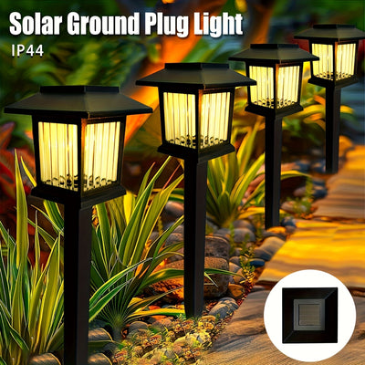 6 luces solares para jardín con base - Iluminación LED exterior para caminos, luz cálida/blanca, encendido/apagado automático, fácil instalación, ideal para jardines, villas, parques y senderos - Regalo perfecto para Navidad y Halloween, iluminación sola
