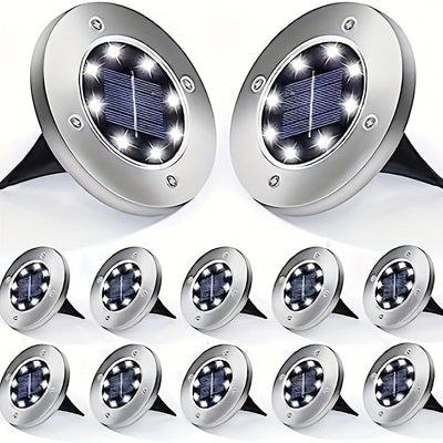 12 luces solares para jardín de acero inoxidable, focos LED con decoración de cristal pulido, luces exteriores ahorradoras de energía para patio, camino de jardín, alberca, bodas, cenas y decoración navideña - montaje semiempotrado, control con sensor de