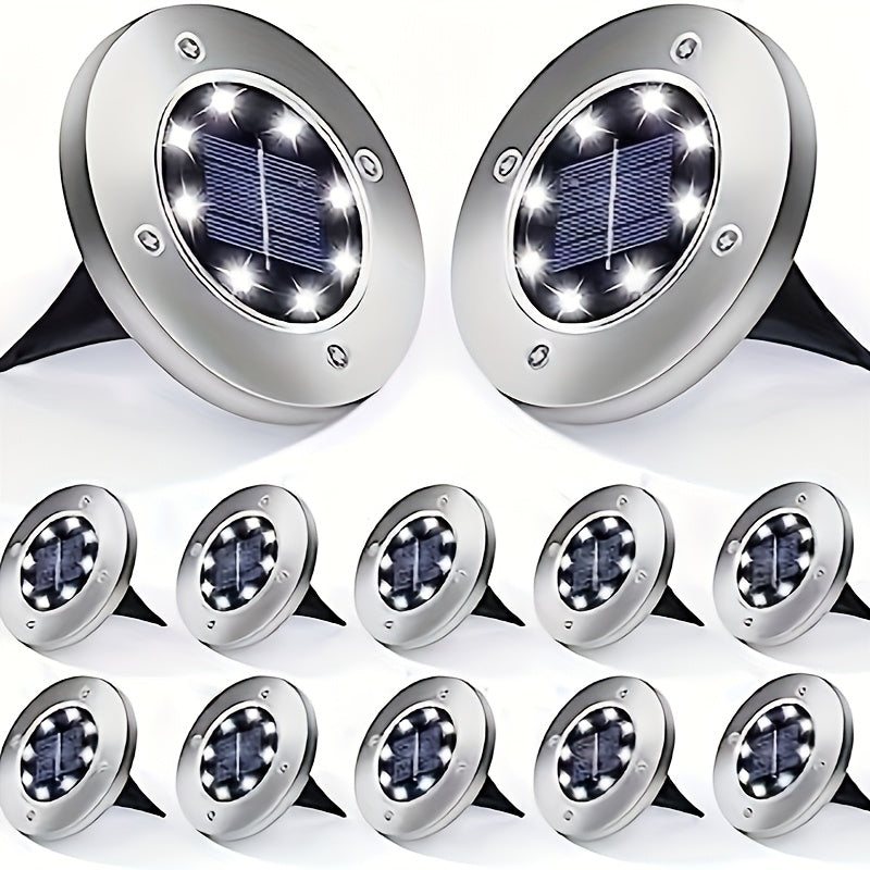 12 luces solares para jardín de acero inoxidable, focos LED con decoración de cristal pulido, luces exteriores ahorradoras de energía para patio, camino de jardín, alberca, bodas, cenas y decoración navideña - montaje semiempotrado, control con sensor de