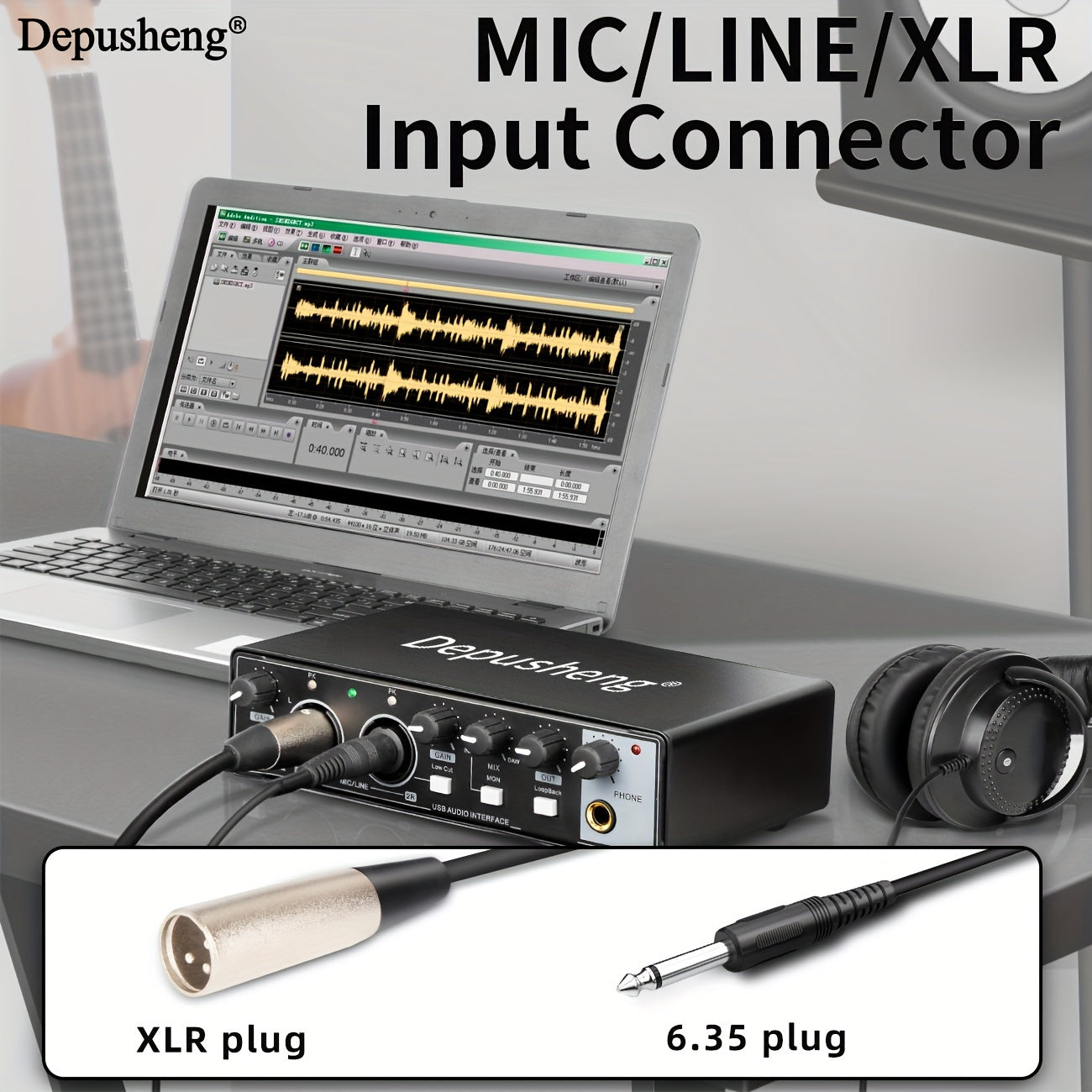 Interfaz de Audio USB de Alta Fidelidad Depusheng con Micrófono, 24-Bits/192kHz, XLR, Alimentación Fantasma, Convertidor de Precisión Integrado para Muestreo Preciso de hasta 24-Bits/192kHz - ABS Duradero, Negro - Ideal para Streaming y Grabación de Músi