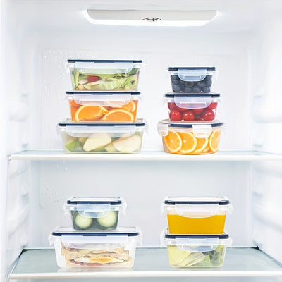 Juego de 20 contenedores de cocina premium resistentes a fugas, loncheras - aptos para microondas, plástico duradero, forma rectangular con tapa abatible - ideales para organizar granos, almuerzo, snacks, alimentos y artículos de viaje