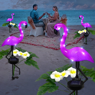 Lámpara solar decorativa para exteriores con forma de flamenco y hojas verdes, ideal para decoración de jardines y caminos, batería de 600 mAh, interruptor de encendido/apagado, regalo perfecto para ocasiones especiales, 50.8 cm