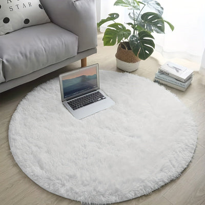 Alfombra Redonda Blanca Pura para Sala de Estar y Dormitorio, Alfombra de Noche, Alfombra para Pies, Alfombra para Silla de Computadora, Alfombra de Yoga